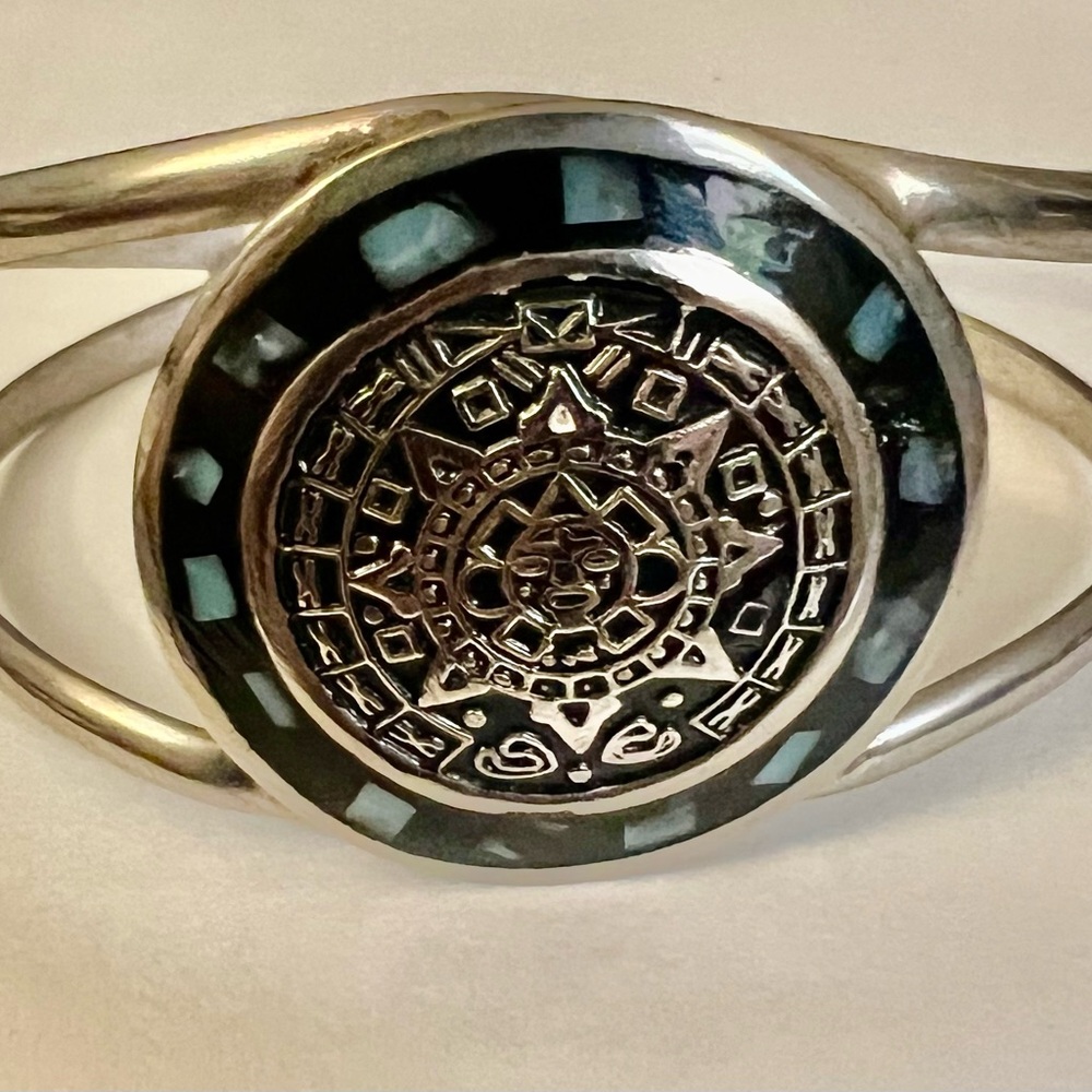 Mexico Sterling Silver Aztec-Inspired Cuff Bracelet